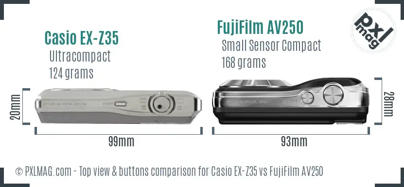 Casio EX-Z35 vs FujiFilm AV250 top view buttons comparison