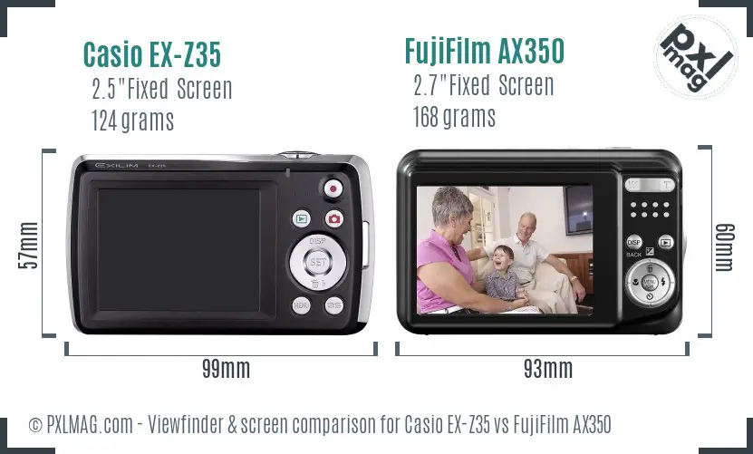 Casio EX-Z35 vs FujiFilm AX350 Screen and Viewfinder comparison