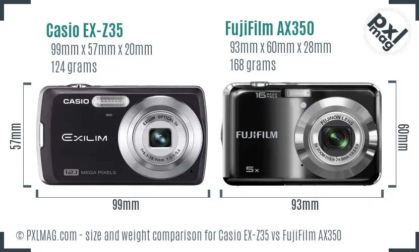 Casio EX-Z35 vs FujiFilm AX350 size comparison
