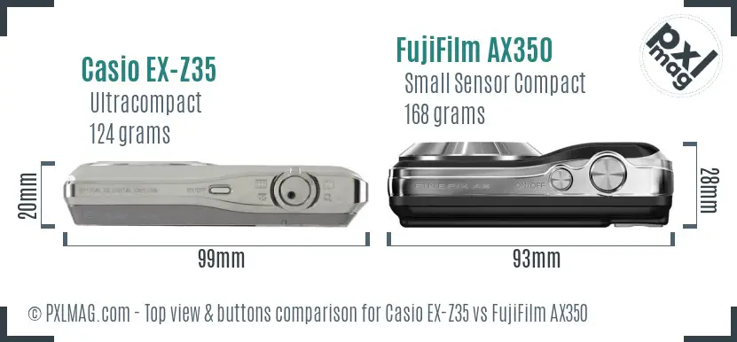 Casio EX-Z35 vs FujiFilm AX350 top view buttons comparison