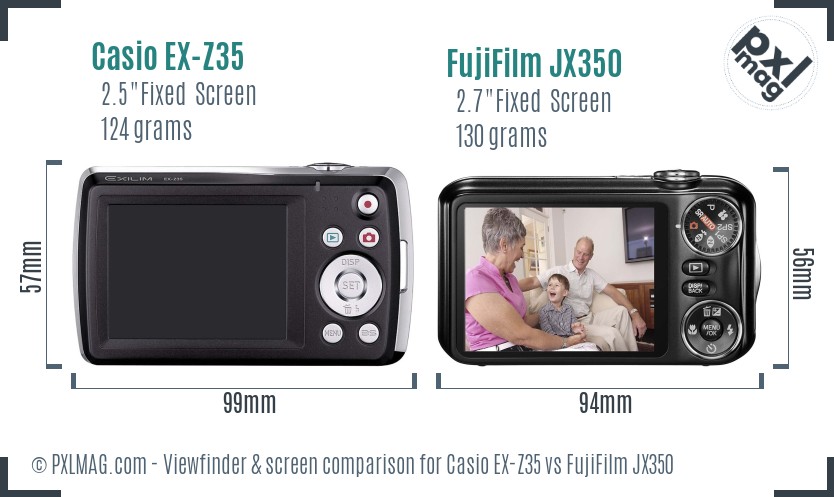 Casio EX-Z35 vs FujiFilm JX350 Screen and Viewfinder comparison