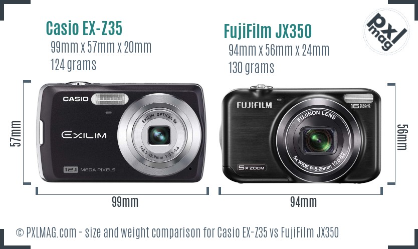 Casio EX-Z35 vs FujiFilm JX350 size comparison Casio EX-Z35 vs FujiFilm JX350 size comparison