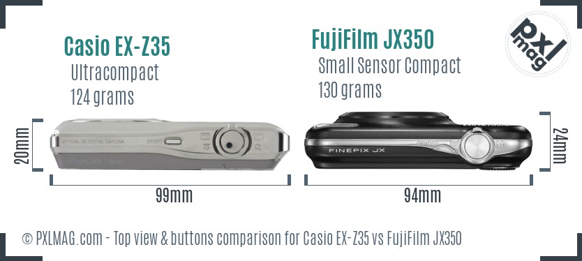 Casio EX-Z35 vs FujiFilm JX350 top view buttons comparison