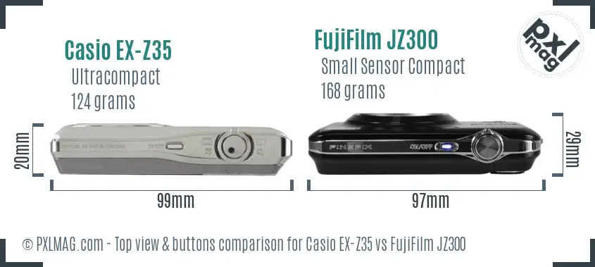 Casio EX-Z35 vs FujiFilm JZ300 top view buttons comparison