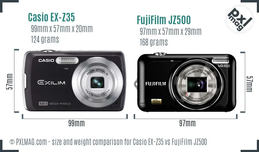 Casio EX-Z35 vs FujiFilm JZ500 size comparison Casio EX-Z35 vs FujiFilm JZ500 size comparison