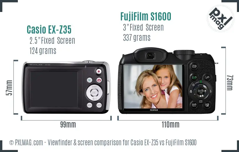 Casio EX-Z35 vs FujiFilm S1600 Screen and Viewfinder comparison Casio EX-Z35 vs FujiFilm S1600 Screen and Viewfinder comparison