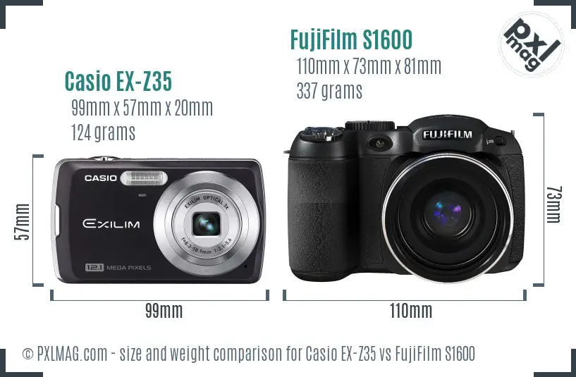 Casio EX-Z35 vs FujiFilm S1600 size comparison Casio EX-Z35 vs FujiFilm S1600 size comparison