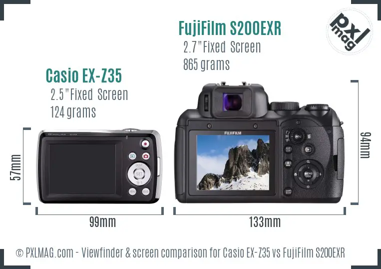 Casio EX-Z35 vs FujiFilm S200EXR Screen and Viewfinder comparison
