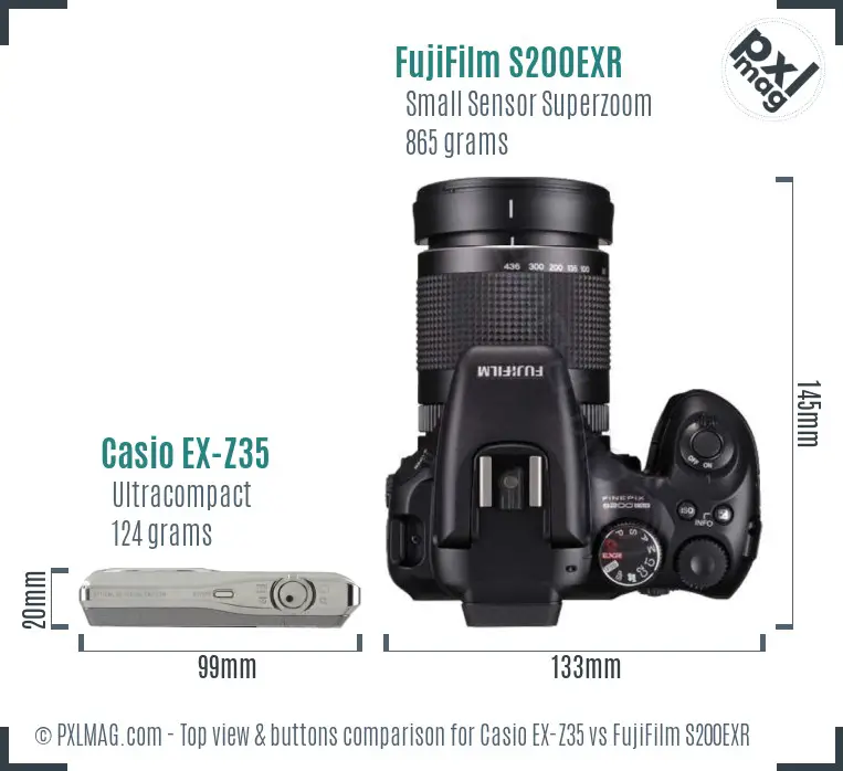 Casio EX-Z35 vs FujiFilm S200EXR top view buttons comparison