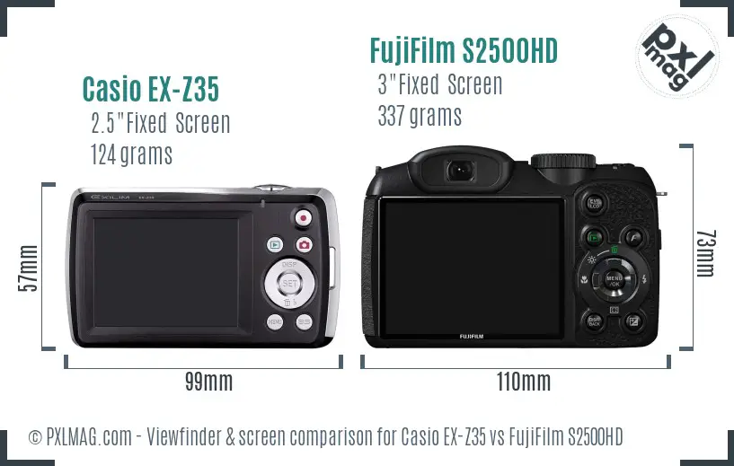 Casio EX-Z35 vs FujiFilm S2500HD Screen and Viewfinder comparison