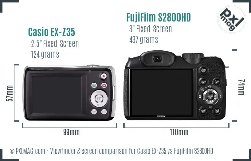 Casio EX-Z35 vs FujiFilm S2800HD Screen and Viewfinder comparison Casio EX-Z35 vs FujiFilm S2800HD Screen and Viewfinder comparison
