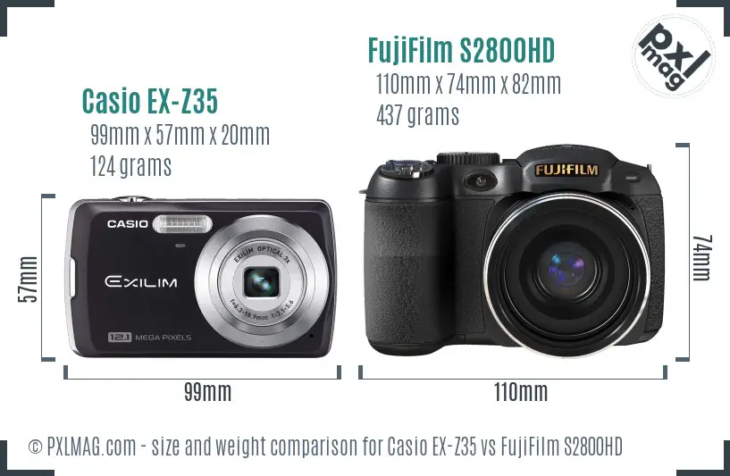 Casio EX-Z35 vs FujiFilm S2800HD size comparison Casio EX-Z35 vs FujiFilm S2800HD size comparison