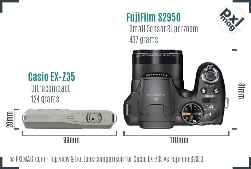 Casio EX-Z35 vs FujiFilm S2950 top view buttons comparison