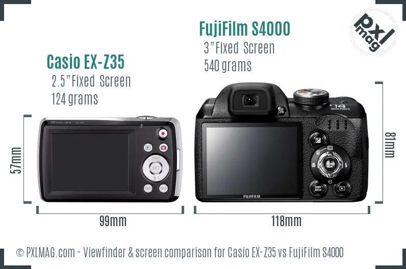 Casio EX-Z35 vs FujiFilm S4000 Screen and Viewfinder comparison