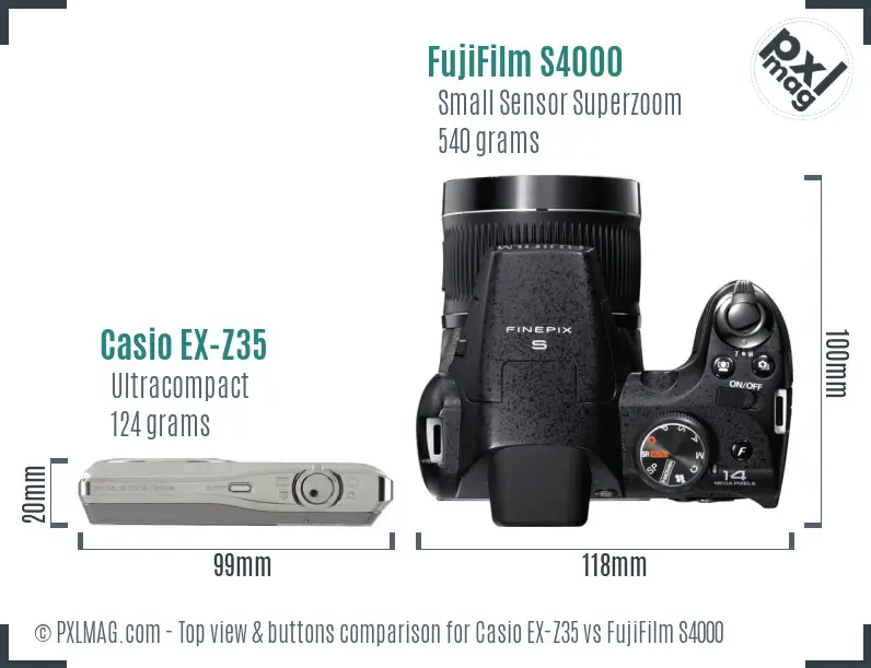 Casio EX-Z35 vs FujiFilm S4000 top view buttons comparison