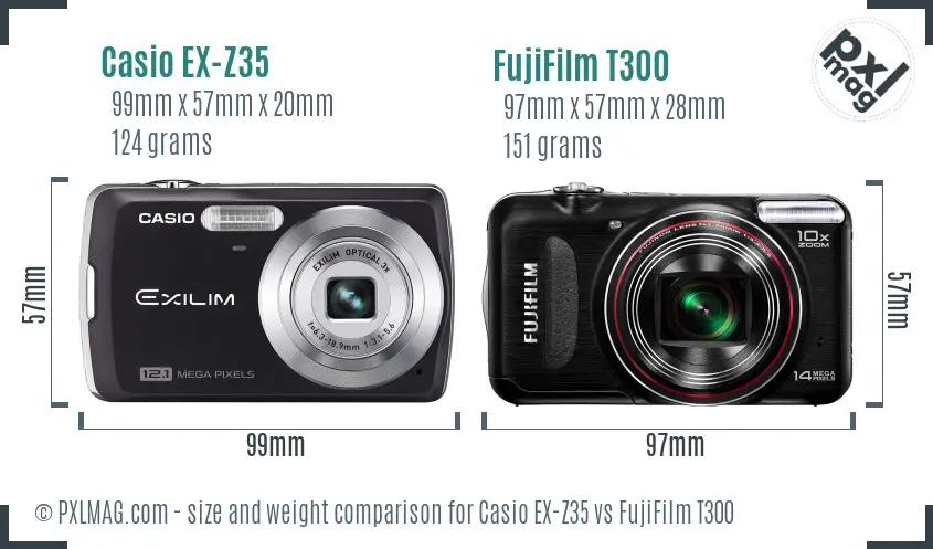 Casio EX-Z35 vs FujiFilm T300 size comparison