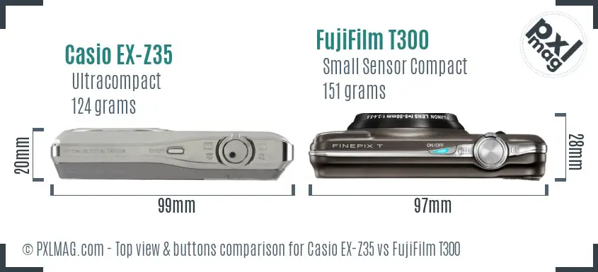 Casio EX-Z35 vs FujiFilm T300 top view buttons comparison