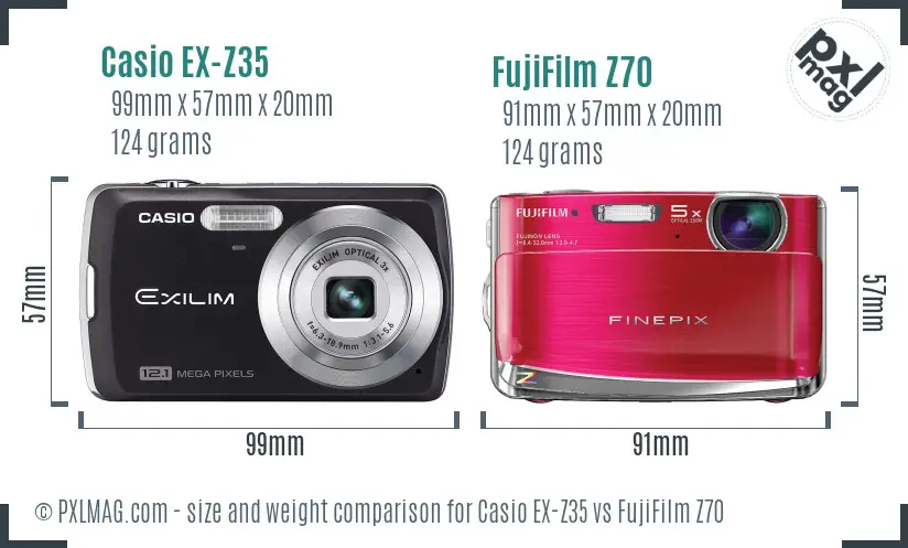 Casio EX-Z35 vs FujiFilm Z70 size comparison