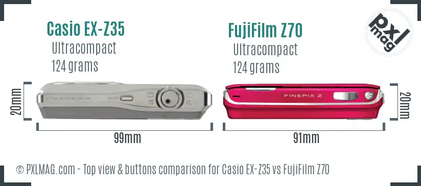 Casio EX-Z35 vs FujiFilm Z70 top view buttons comparison