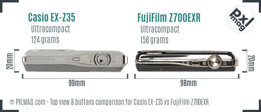 Casio EX-Z35 vs FujiFilm Z700EXR top view buttons comparison