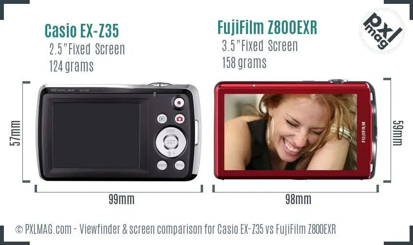 Casio EX-Z35 vs FujiFilm Z800EXR Screen and Viewfinder comparison
