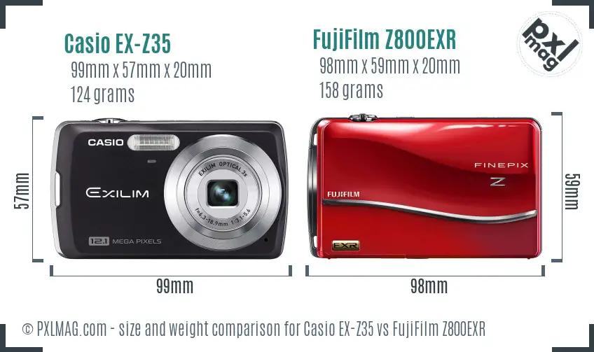 Casio EX-Z35 vs FujiFilm Z800EXR size comparison