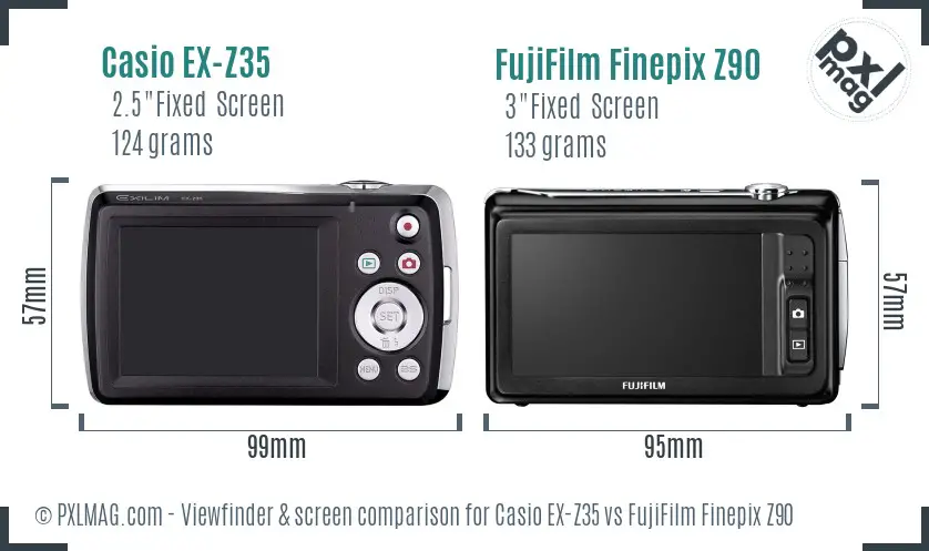 Casio EX-Z35 vs FujiFilm Finepix Z90 Screen and Viewfinder comparison