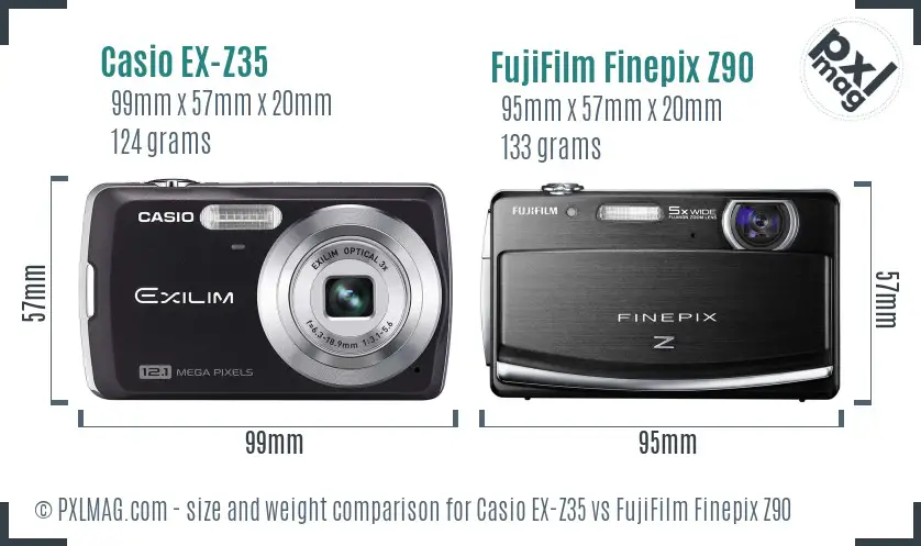 Casio EX-Z35 vs FujiFilm Finepix Z90 size comparison
