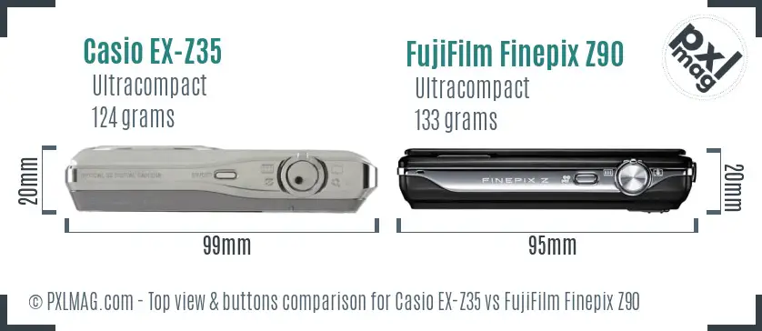 Casio EX-Z35 vs FujiFilm Finepix Z90 top view buttons comparison