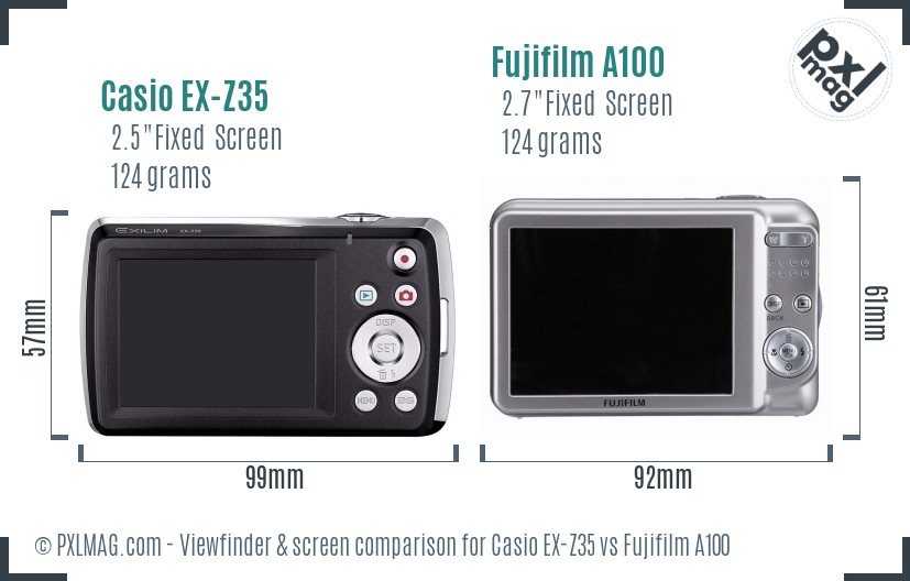 Casio EX-Z35 vs Fujifilm A100 Screen and Viewfinder comparison