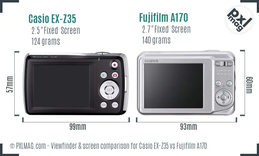 Casio EX-Z35 vs Fujifilm A170 Screen and Viewfinder comparison Casio EX-Z35 vs Fujifilm A170 Screen and Viewfinder comparison