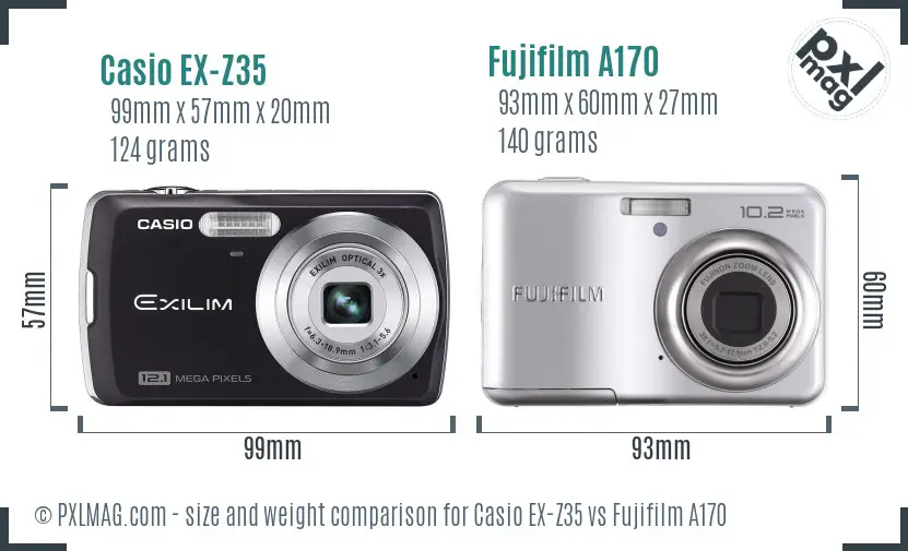 Casio EX-Z35 vs Fujifilm A170 size comparison Casio EX-Z35 vs Fujifilm A170 size comparison