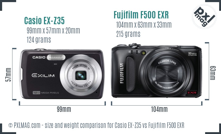 Casio EX-Z35 vs Fujifilm F500 EXR size comparison Casio EX-Z35 vs Fujifilm F500 EXR size comparison