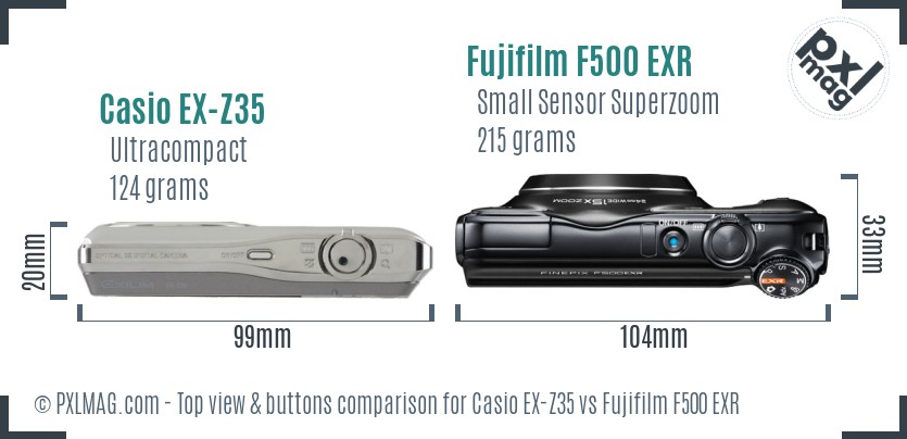 Casio EX-Z35 vs Fujifilm F500 EXR top view buttons comparison
