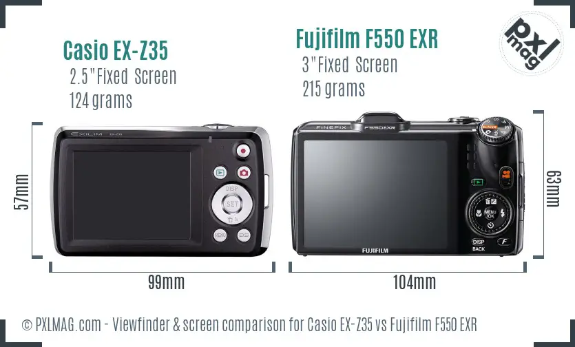 Casio EX-Z35 vs Fujifilm F550 EXR Screen and Viewfinder comparison