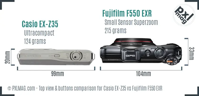 Casio EX-Z35 vs Fujifilm F550 EXR top view buttons comparison