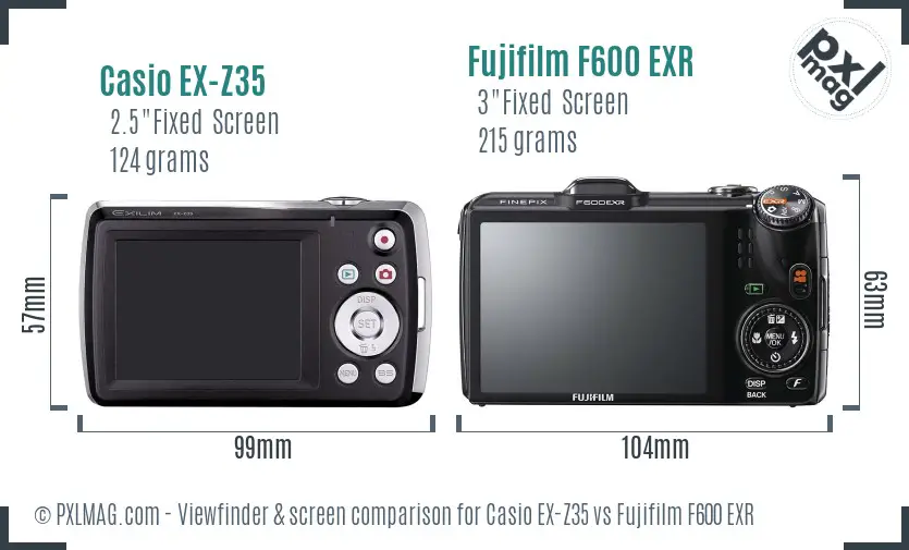 Casio EX-Z35 vs Fujifilm F600 EXR Screen and Viewfinder comparison
