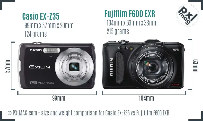 Casio EX-Z35 vs Fujifilm F600 EXR size comparison