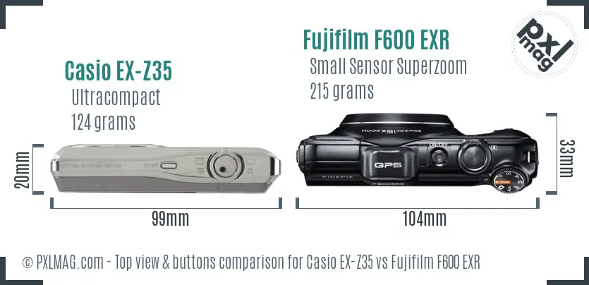 Casio EX-Z35 vs Fujifilm F600 EXR top view buttons comparison