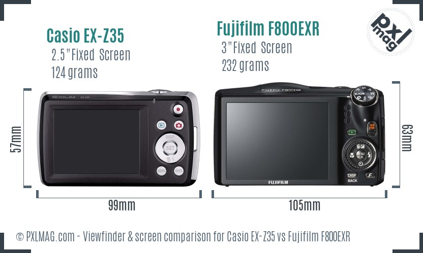 Casio EX-Z35 vs Fujifilm F800EXR Screen and Viewfinder comparison