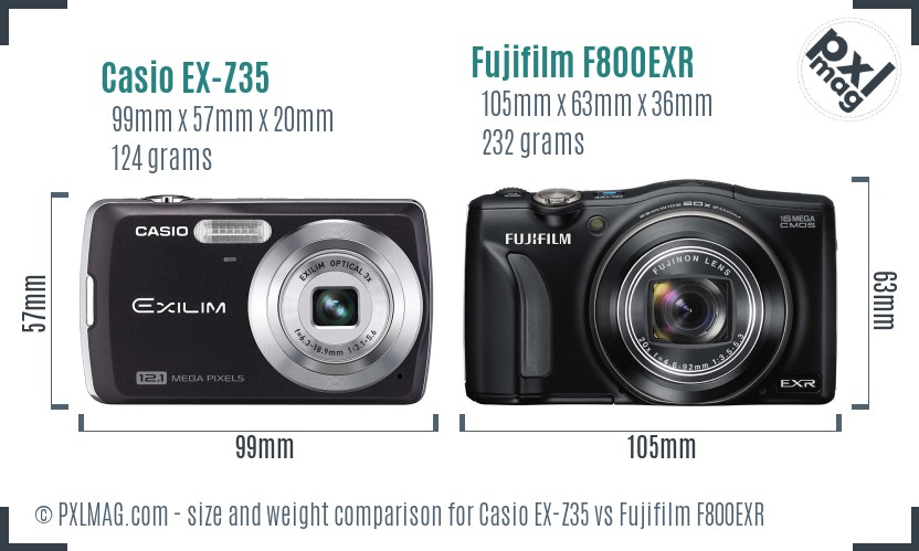 Casio EX-Z35 vs Fujifilm F800EXR size comparison