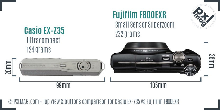 Casio EX-Z35 vs Fujifilm F800EXR top view buttons comparison