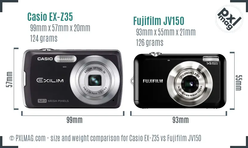 Casio EX-Z35 vs Fujifilm JV150 size comparison Casio EX-Z35 vs Fujifilm JV150 size comparison