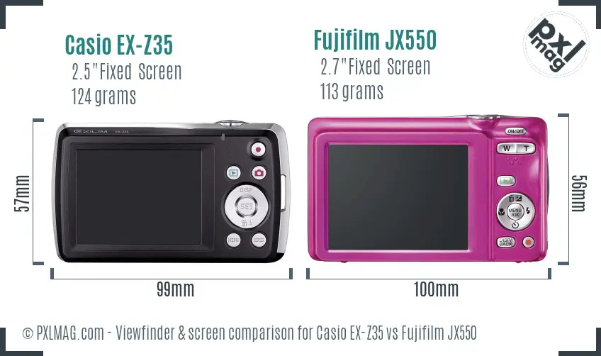 Casio EX-Z35 vs Fujifilm JX550 Screen and Viewfinder comparison