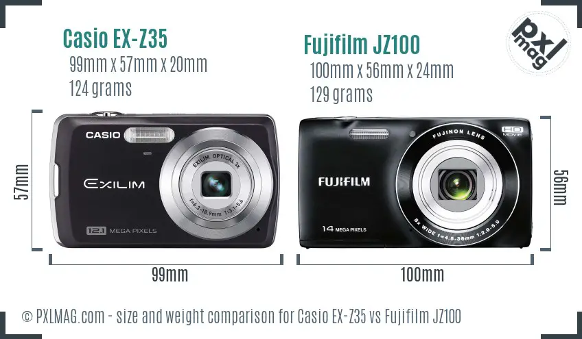 Casio EX-Z35 vs Fujifilm JZ100 size comparison Casio EX-Z35 vs Fujifilm JZ100 size comparison