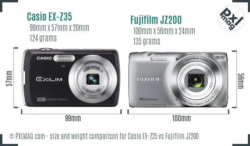 Casio EX-Z35 vs Fujifilm JZ200 size comparison