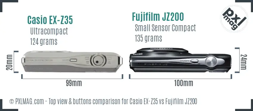 Casio EX-Z35 vs Fujifilm JZ200 top view buttons comparison