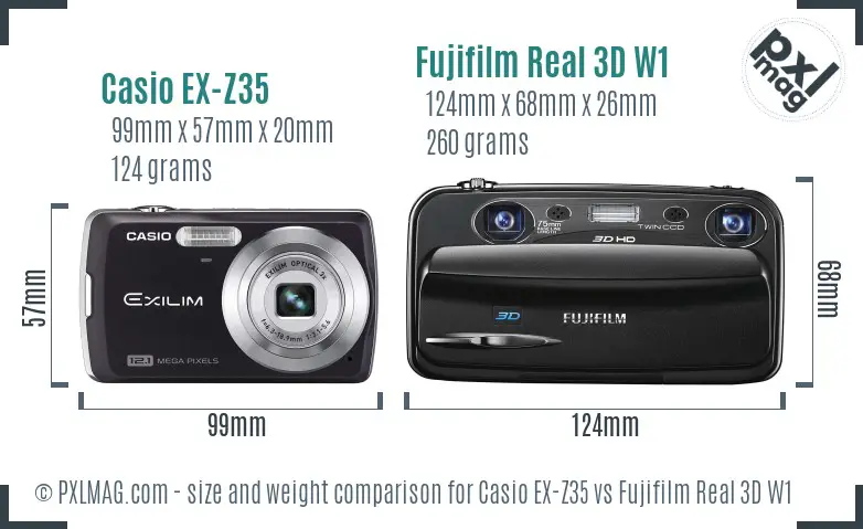 Casio EX-Z35 vs Fujifilm Real 3D W1 size comparison Casio EX-Z35 vs Fujifilm Real 3D W1 size comparison