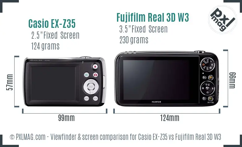 Casio EX-Z35 vs Fujifilm Real 3D W3 Screen and Viewfinder comparison Casio EX-Z35 vs Fujifilm Real 3D W3 Screen and Viewfinder comparison