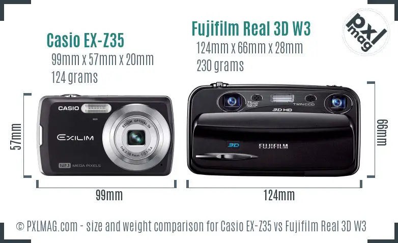 Casio EX-Z35 vs Fujifilm Real 3D W3 size comparison Casio EX-Z35 vs Fujifilm Real 3D W3 size comparison